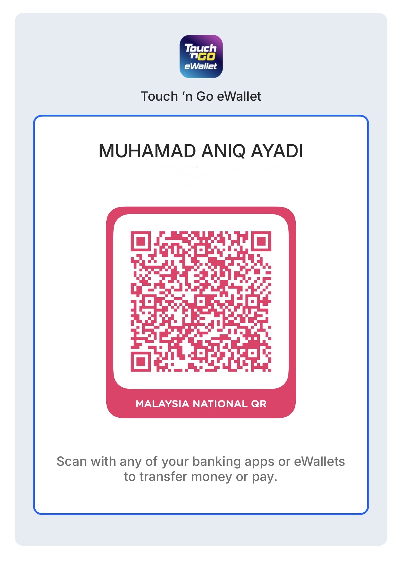 Touch 'n Go eWallet payment QR code